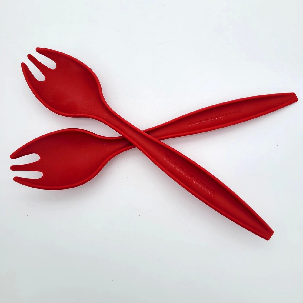 Tupperware 12" Salad Serving Fork Set of 2 SPOON SPORK Red 6626A